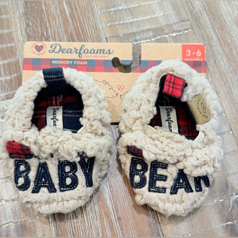 NWT Dearfoams baby bear memory foam slippers 3-6 months Buffalo plaid